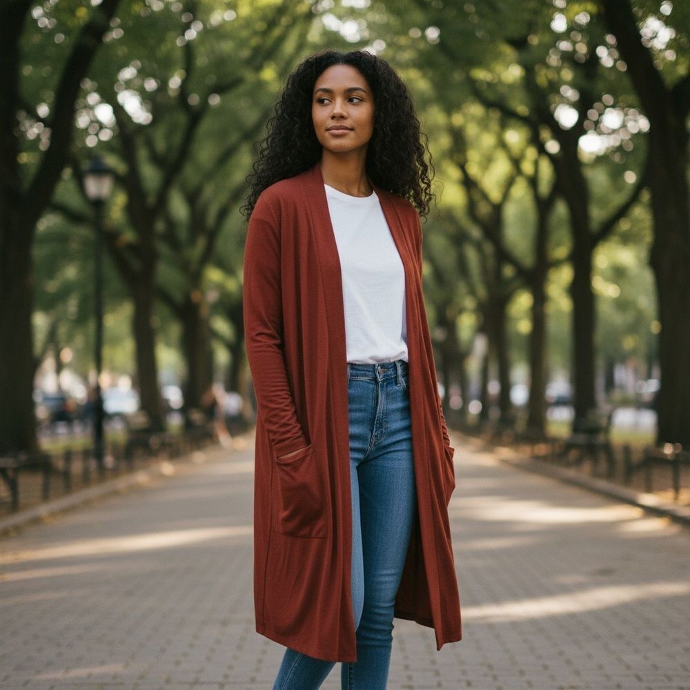 NWT Rust Open Front Long Cardigan Cozy Lightweight Fall Sweater with Pockets